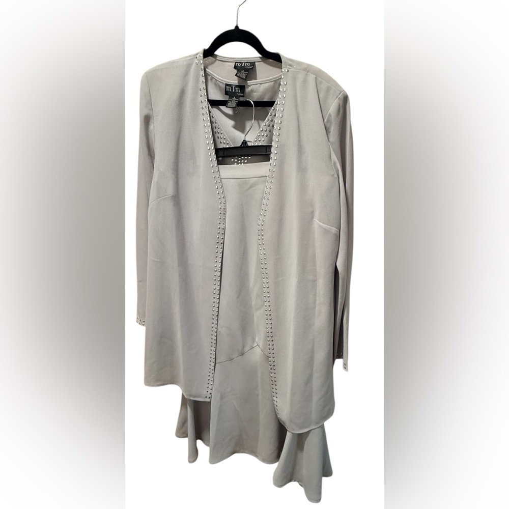 Vintage 3 Piece Set MTM Fashion Gray Silver Studded Skirt, Shirt & Jacket Size M